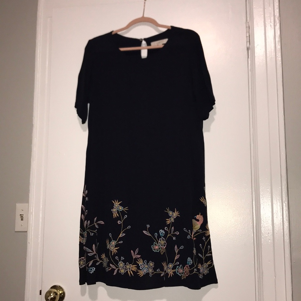 Loft Embroidered Loose Navy Dress - SZ M